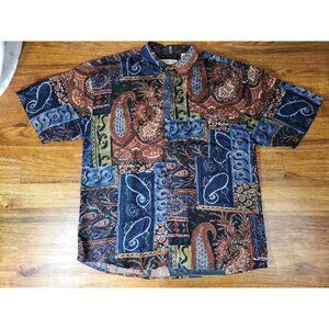 Porcini Mens 100% Silk S/S Paisley Floral Top Size Large